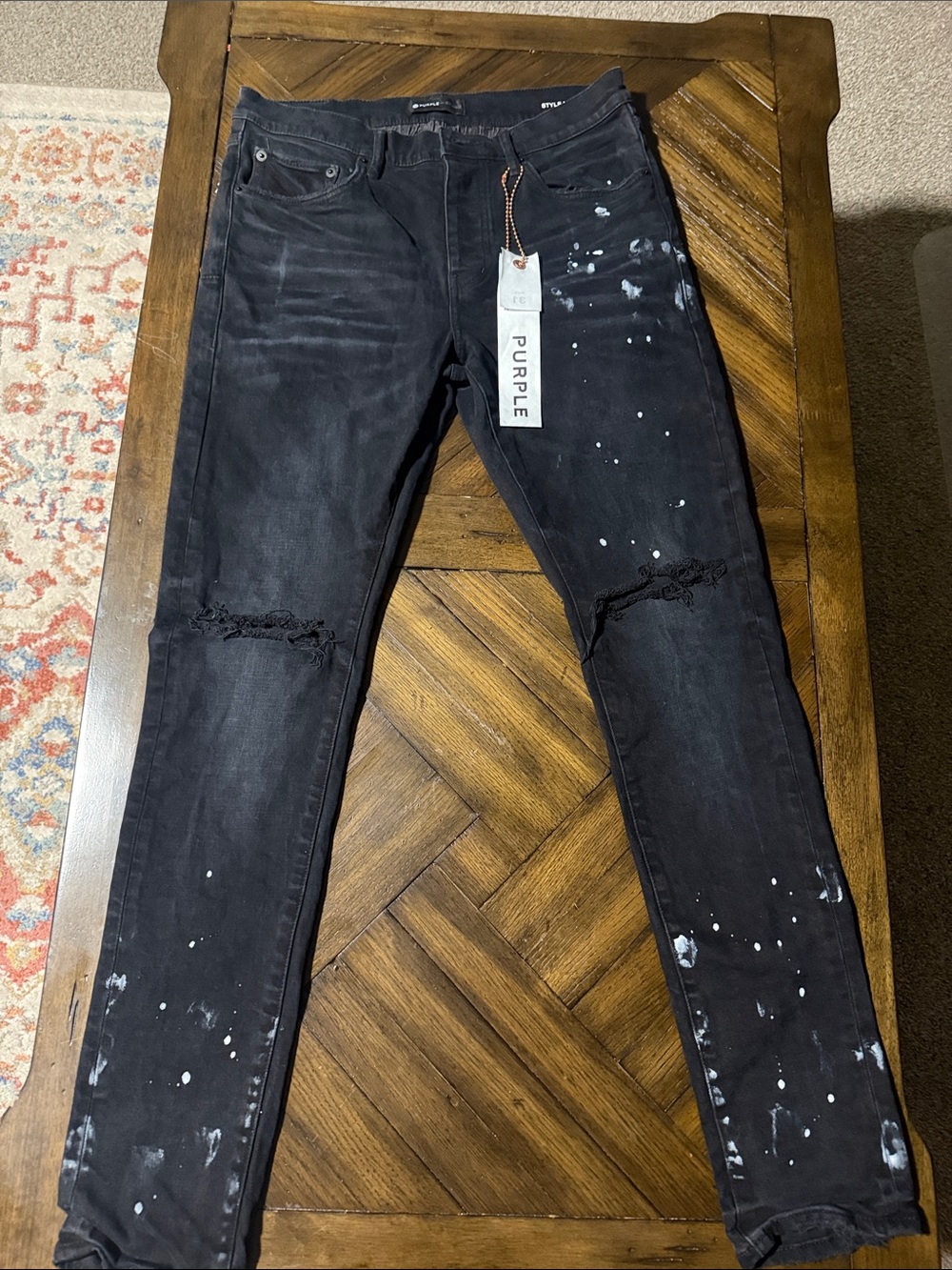 Purple Brand Men's Black Skinny Paint-Splatter Jeans